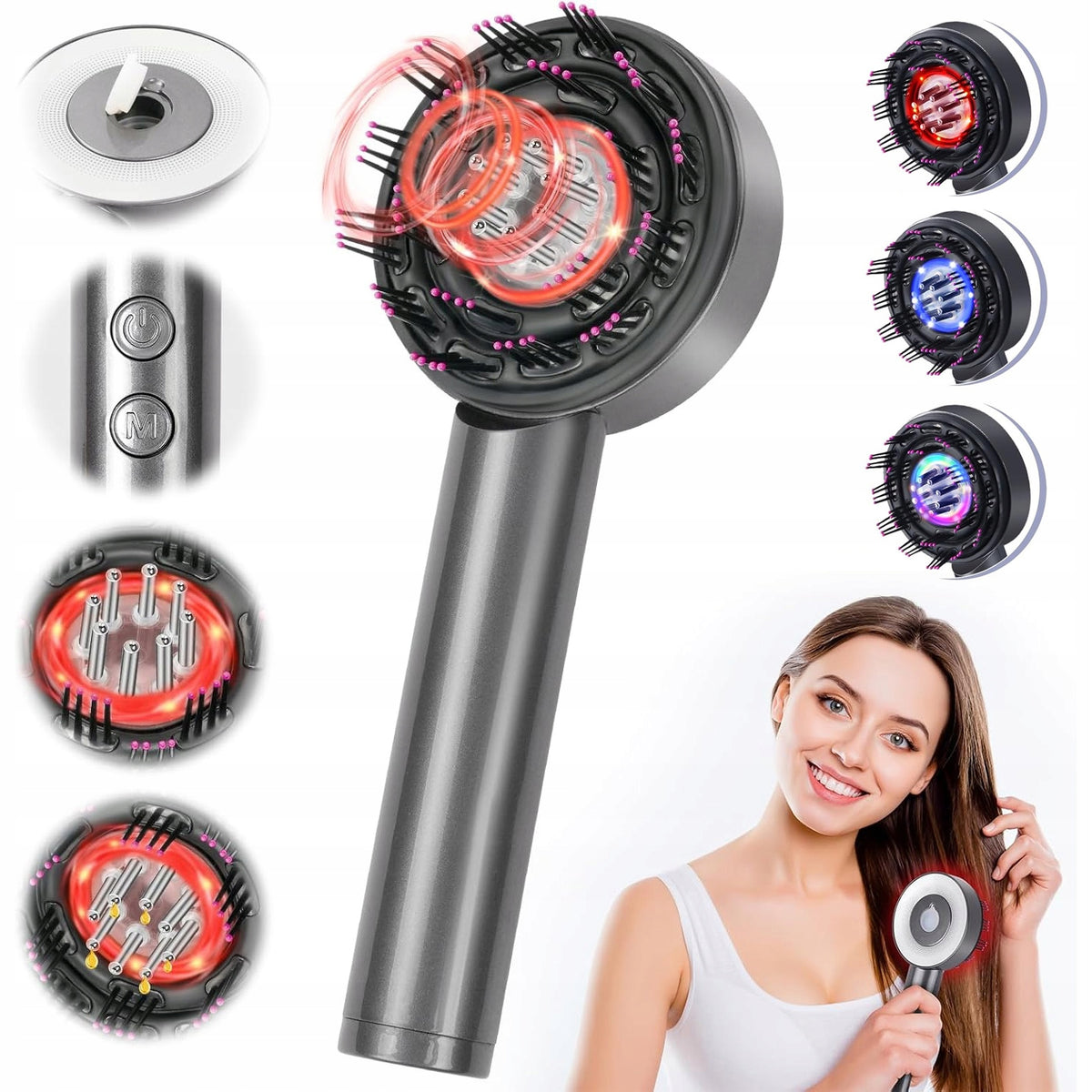 Scalp Massager with Light Therapy and Rub Applicator USB Charging