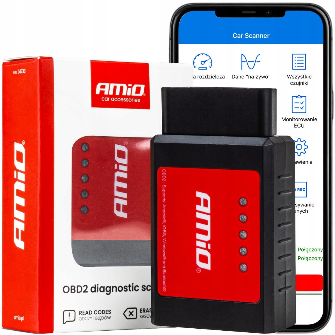 Scanner tester diagnostic interface ELM327 OBD2 BT XL AMIO-04733