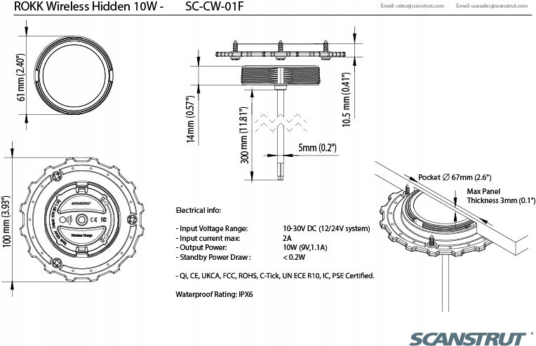 Scanstrut SC-CW-01F Induction Charger 10W 12/24V IPX6 Undercounter Packaging status original