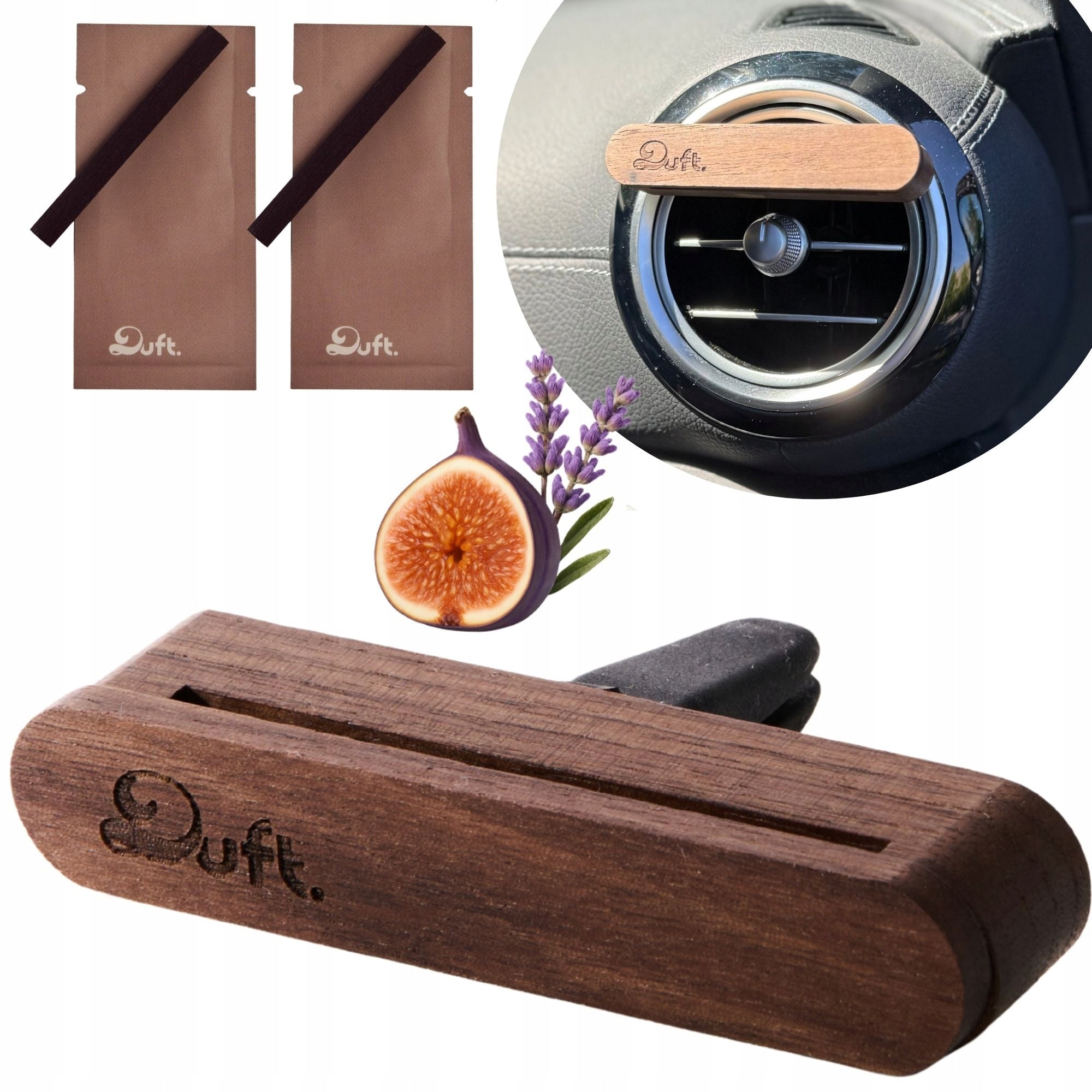 Scent for Car Duft Wooden Diffuser for air supply auto +2 Premium cartridges