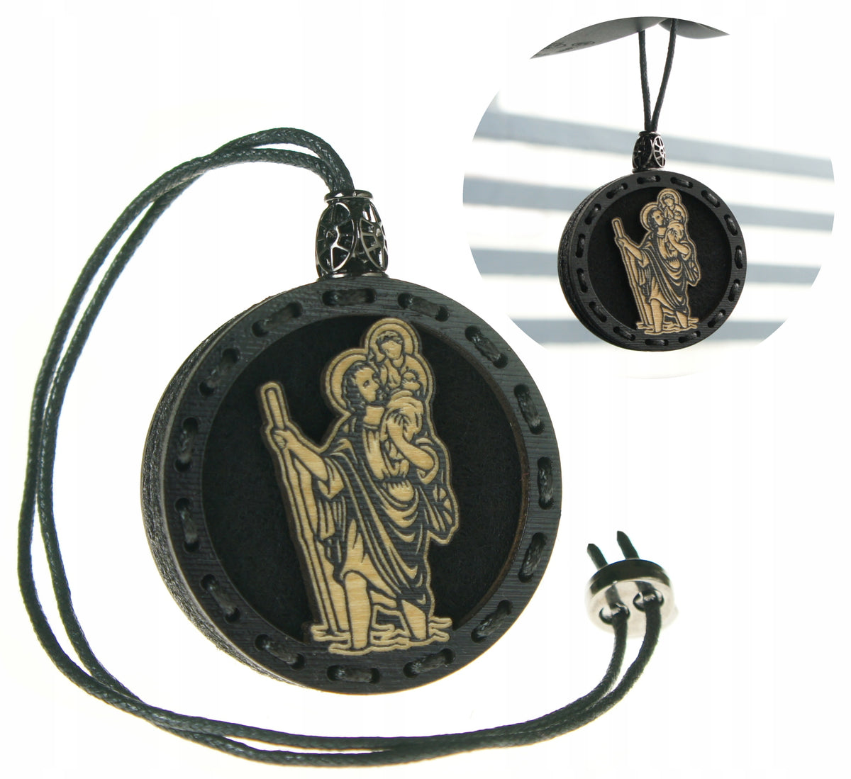 Scent for car wooden pendant Deconet Black - Saint Christopher