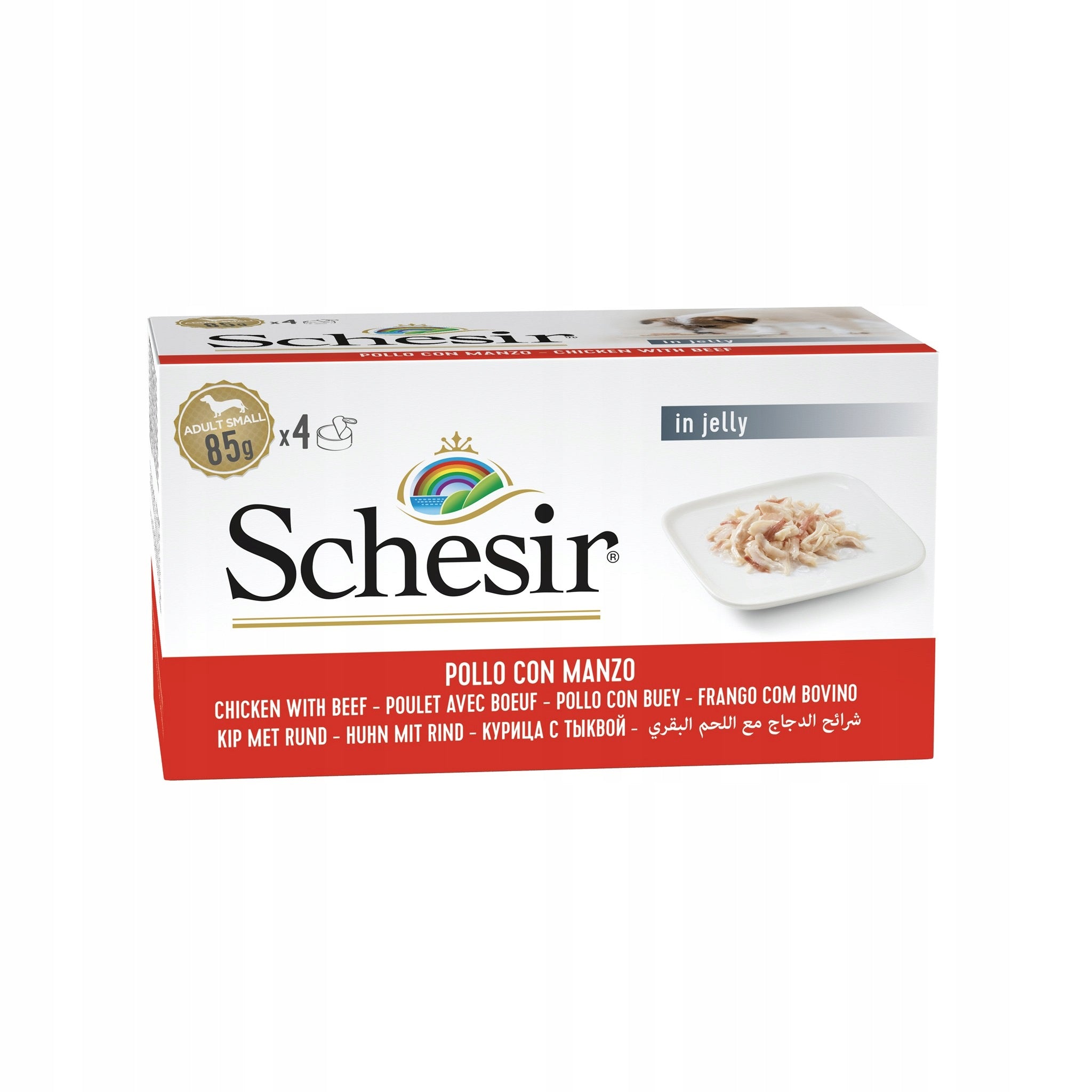 Schesir Wet dog food chicken with beef 4x85g multipack can Packaging status original
