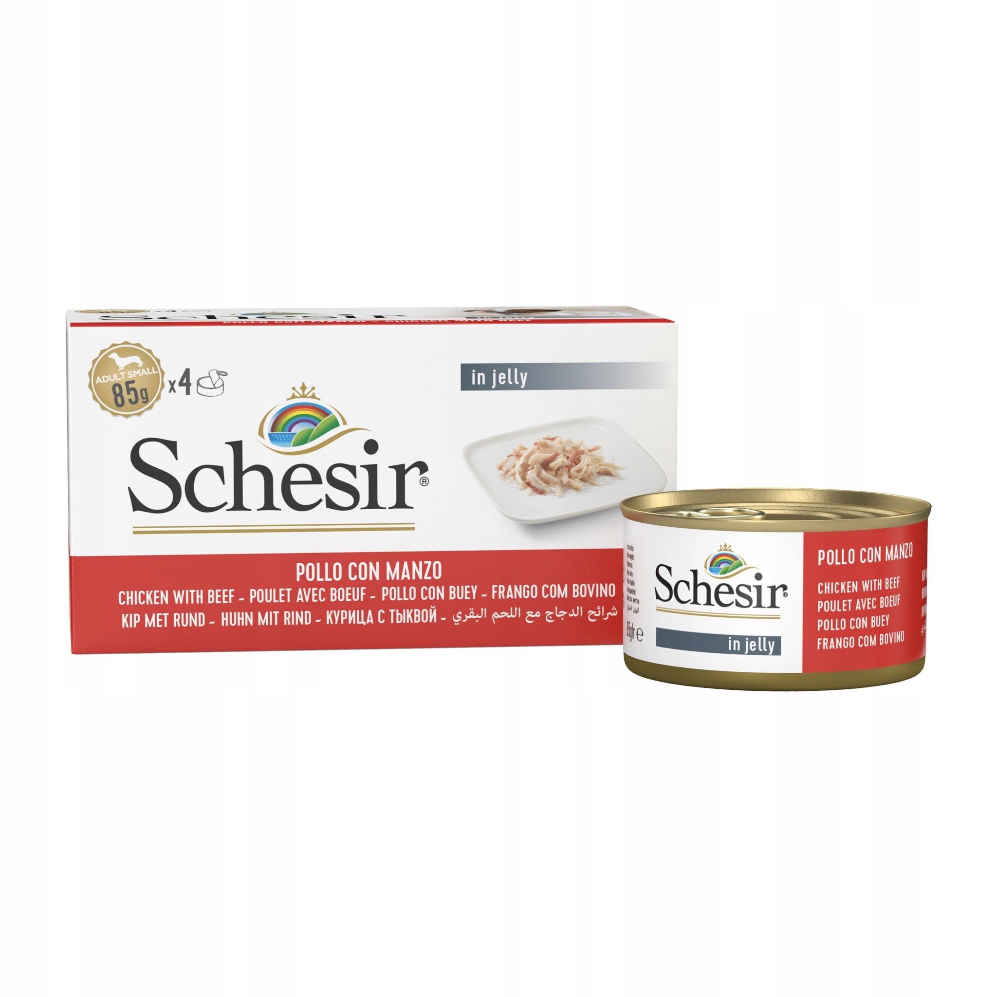 Schesir Wet dog food chicken with beef 4x85g multipack can