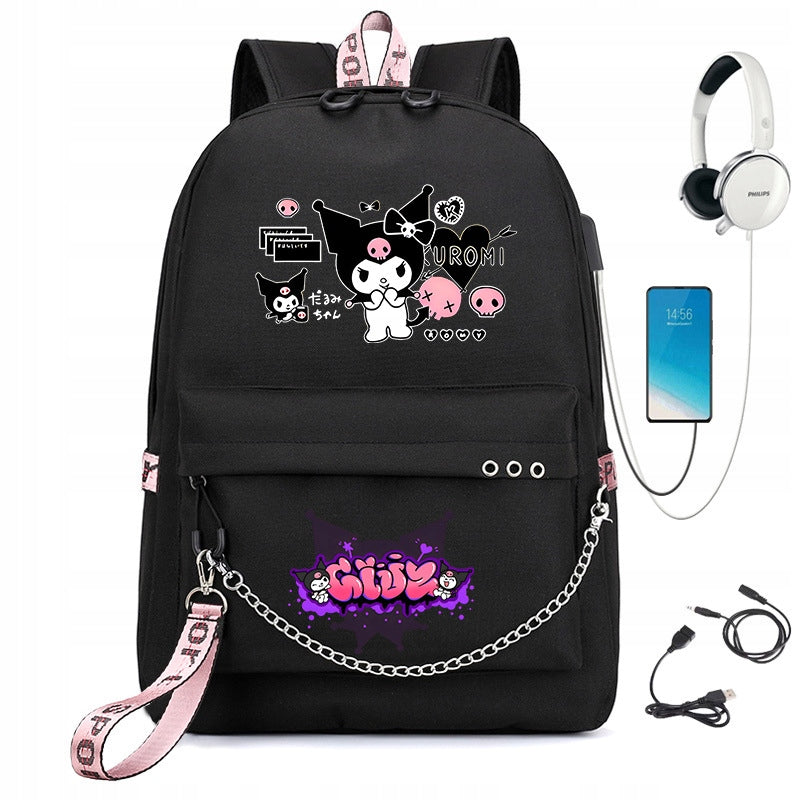 School BACKPACK Kuromi USB A4 LARGE PATTERNS high quality Manufacturer code rtfy67ujfgtjuy