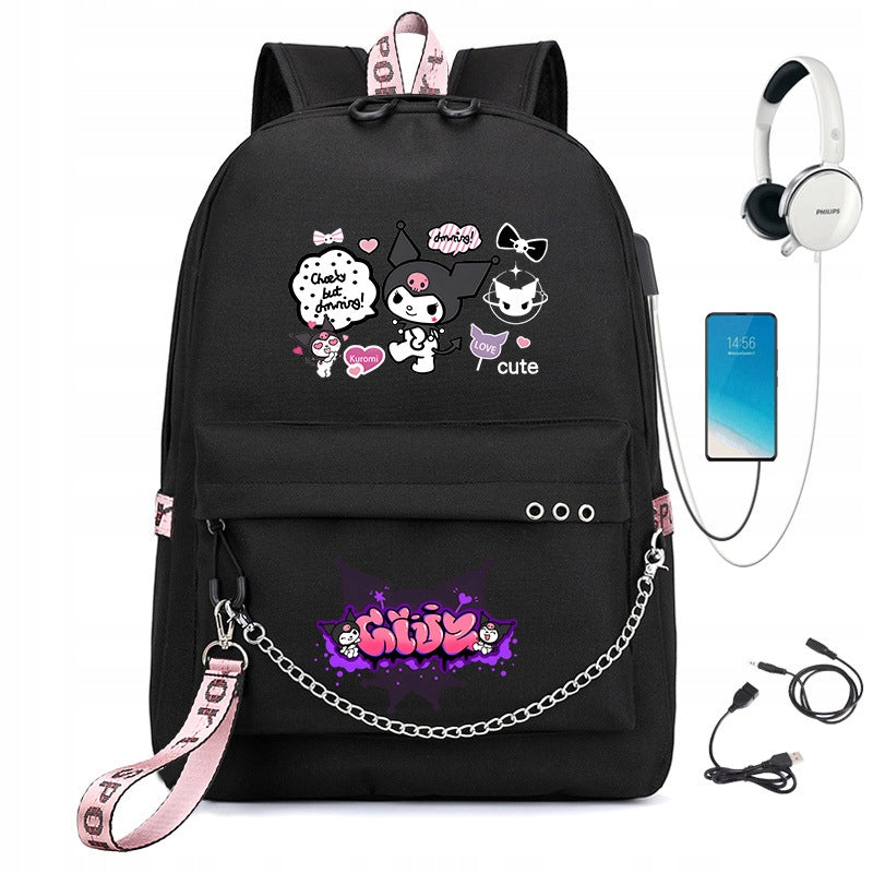 School BACKPACK Kuromi USB A4 LARGE PATTERNS high quality Packaging status original