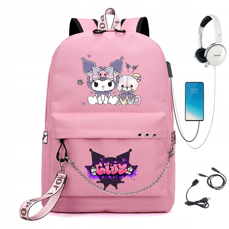 School BACKPACK Kuromi USB A4 LARGE PATTERNS high quality