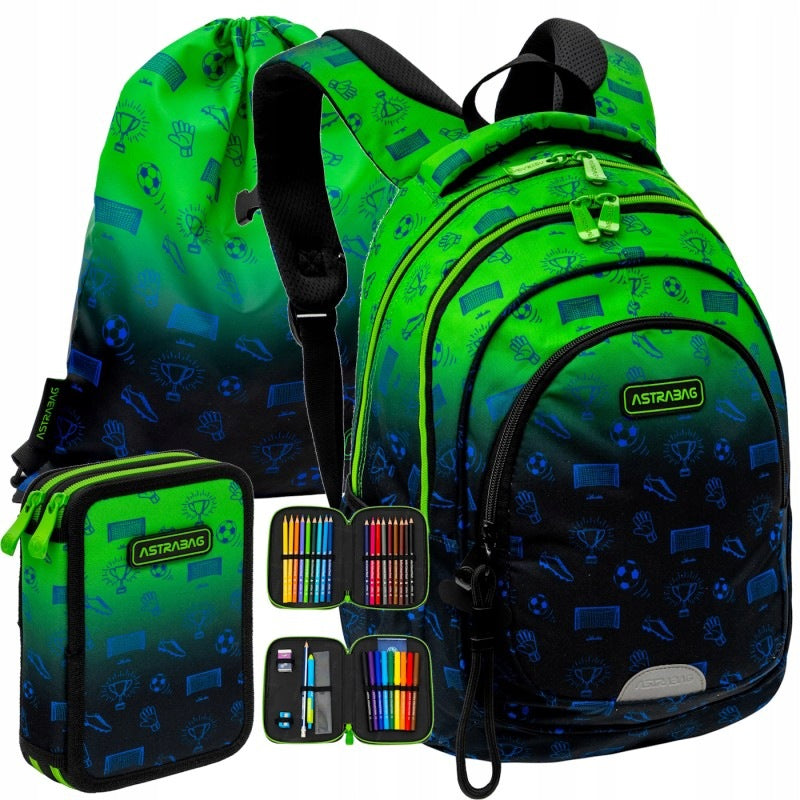 School BACKPACK Satchel Pencil Case Bag Ombre Football