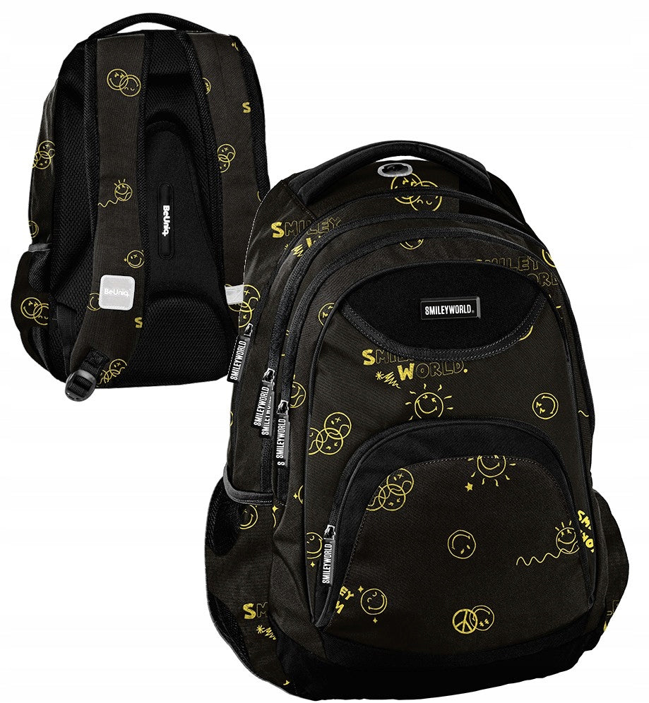 School BACKPACK youth satchel black BeUniq Smiley Faces Emojis