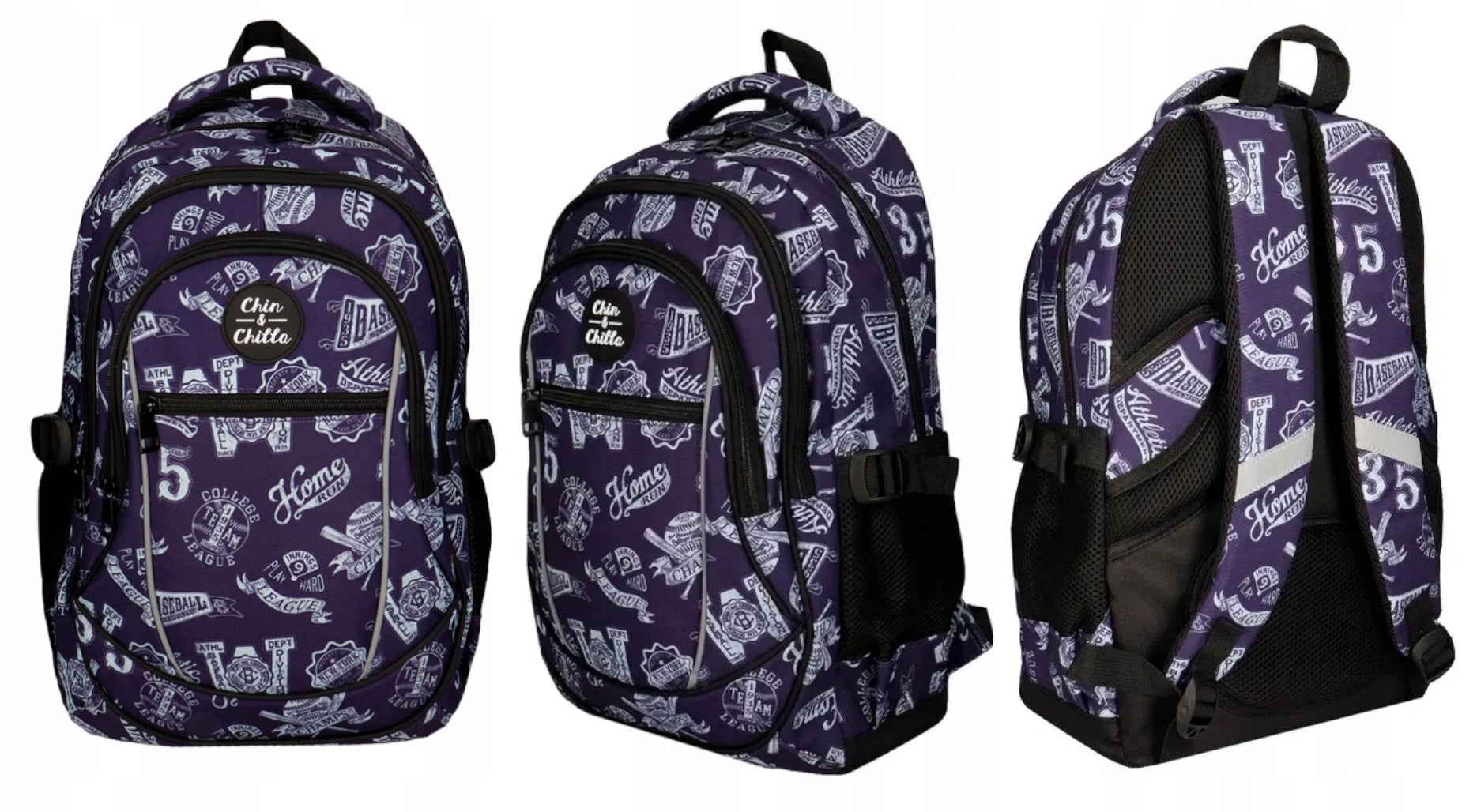 School Backpack 3 Compartments Baseball Incood Brand Chin&Chilla