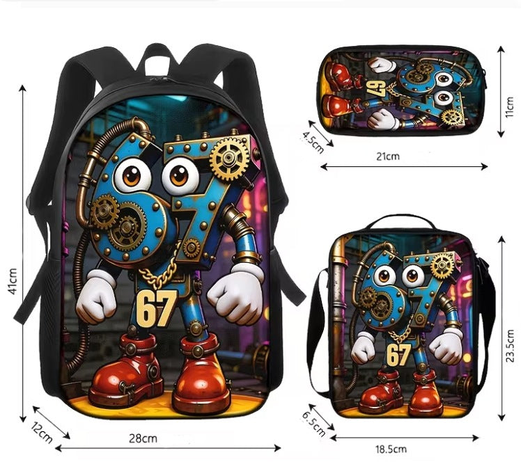 School Backpack 3in1 SIX SEVEN 67 Viral Trend Breakfast Pencil Case SET 3IN1 Packaging status original