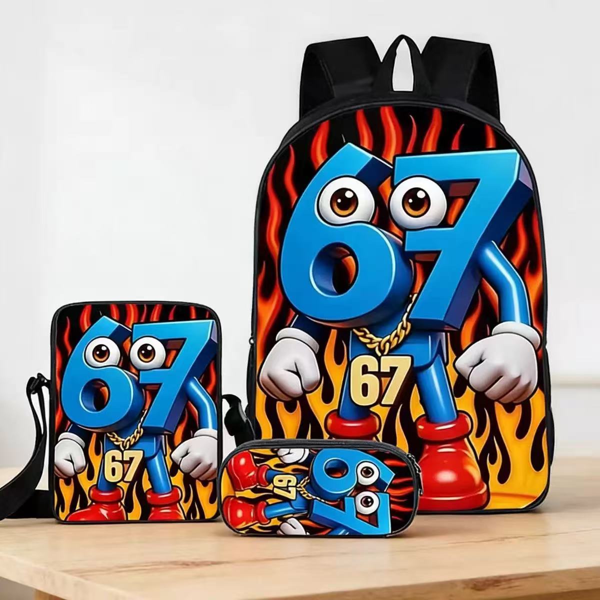 School Backpack 3in1 SIX SEVEN 67 Viral Trend Breakfast Pencil Case SET 3IN1