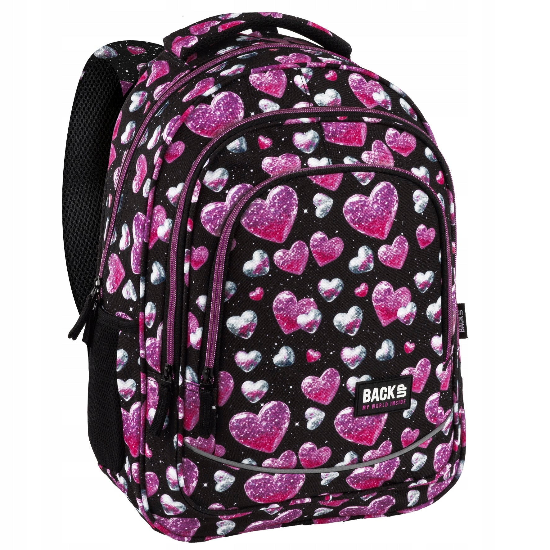 School Backpack BackUP 26L GLITTER HEARTS FOR GIRLS Packaging status original