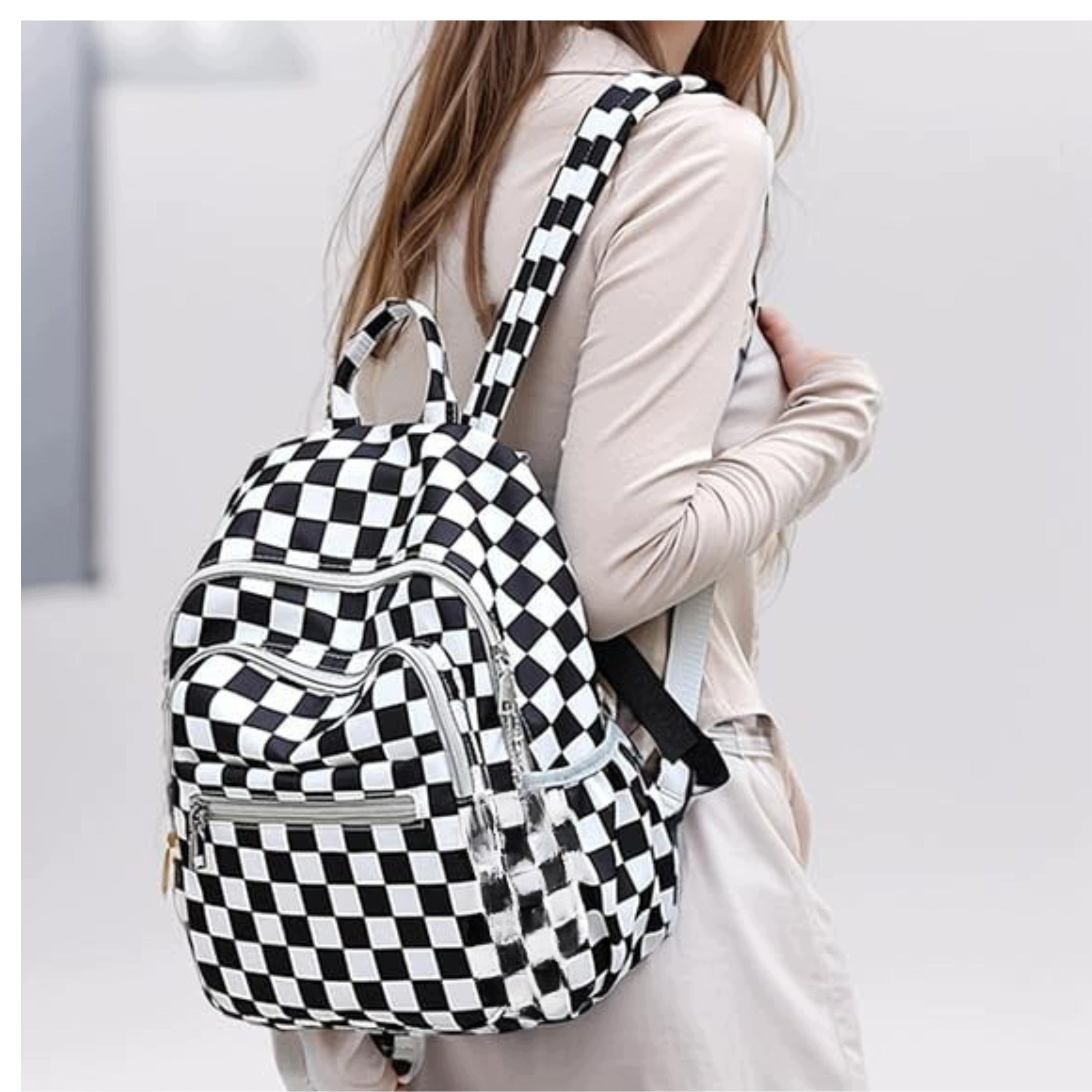 School Backpack CHESSBOARD Youth Checkered Schoolbag for School Manufacturer code Plecak plecaczek w kratkę szachownicę