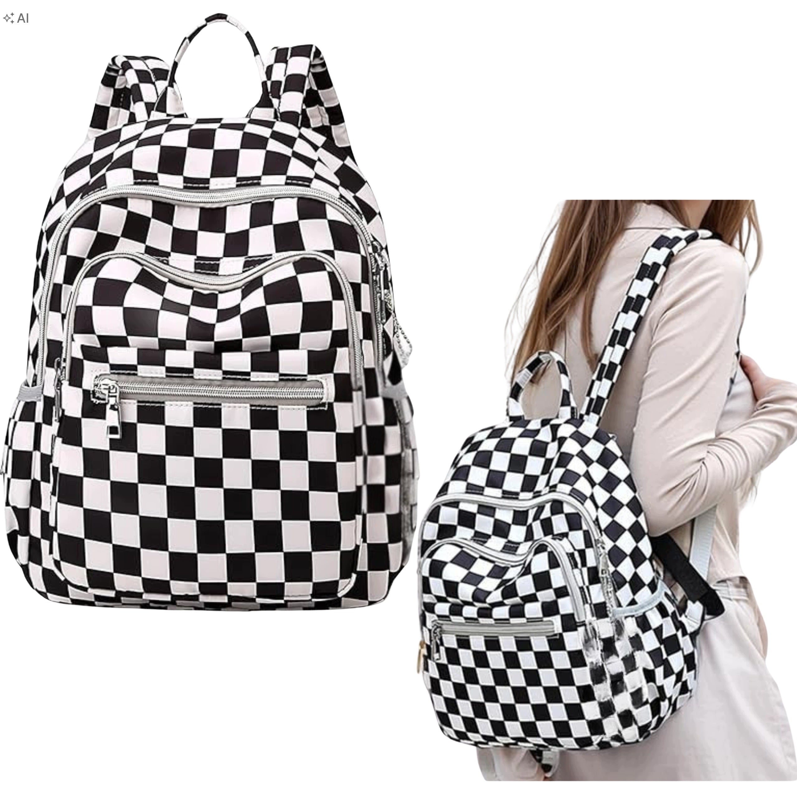 School Backpack CHESSBOARD Youth Checkered Schoolbag for School