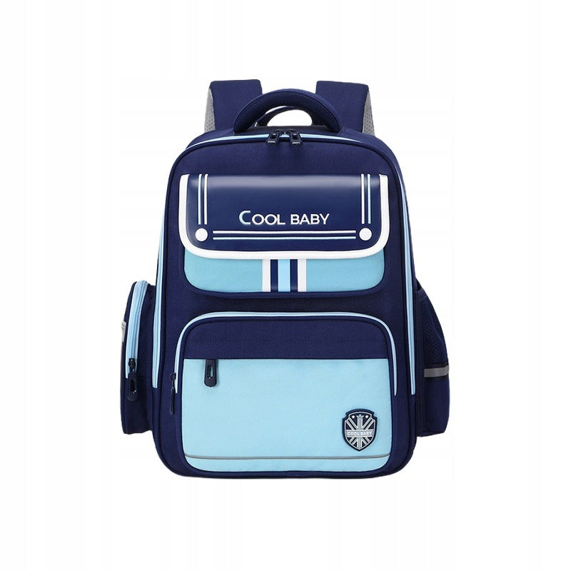 School Backpack Children English Style Lightweight Relieving Blue Small