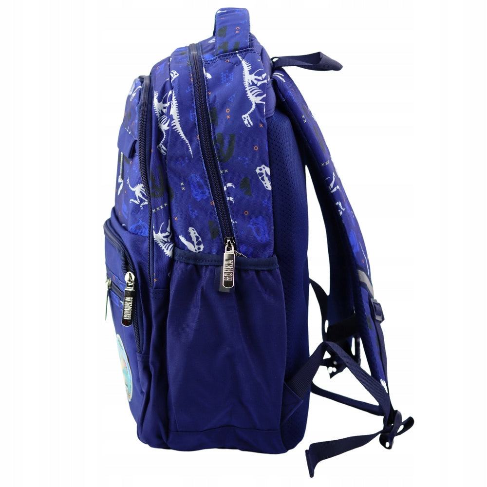 School Backpack Dinosaurs Patch T-Rex Chest Belt Navy Blue 20L Brand no brand