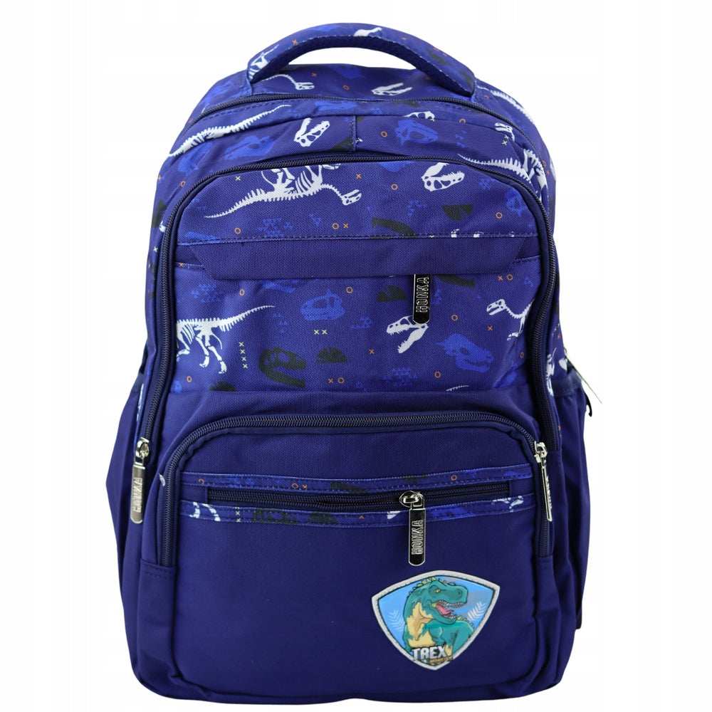 School Backpack Dinosaurs Patch T-Rex Chest Belt Navy Blue 20L