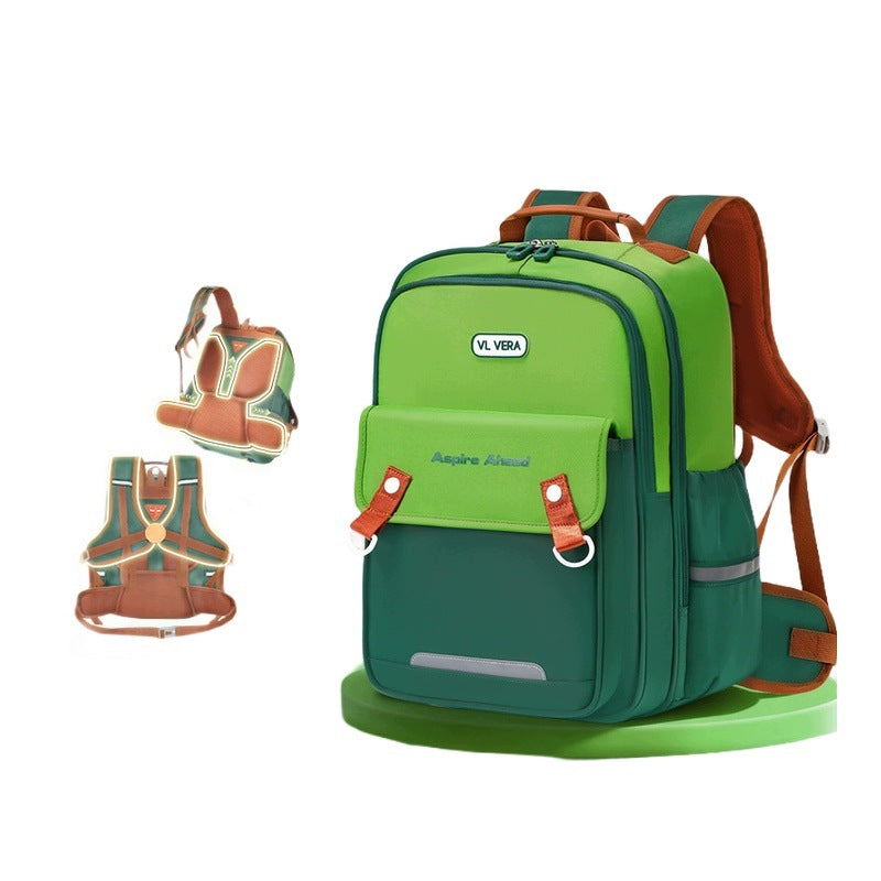 School Backpack For Boys And Girls 1-6 Class Green Large Capacity