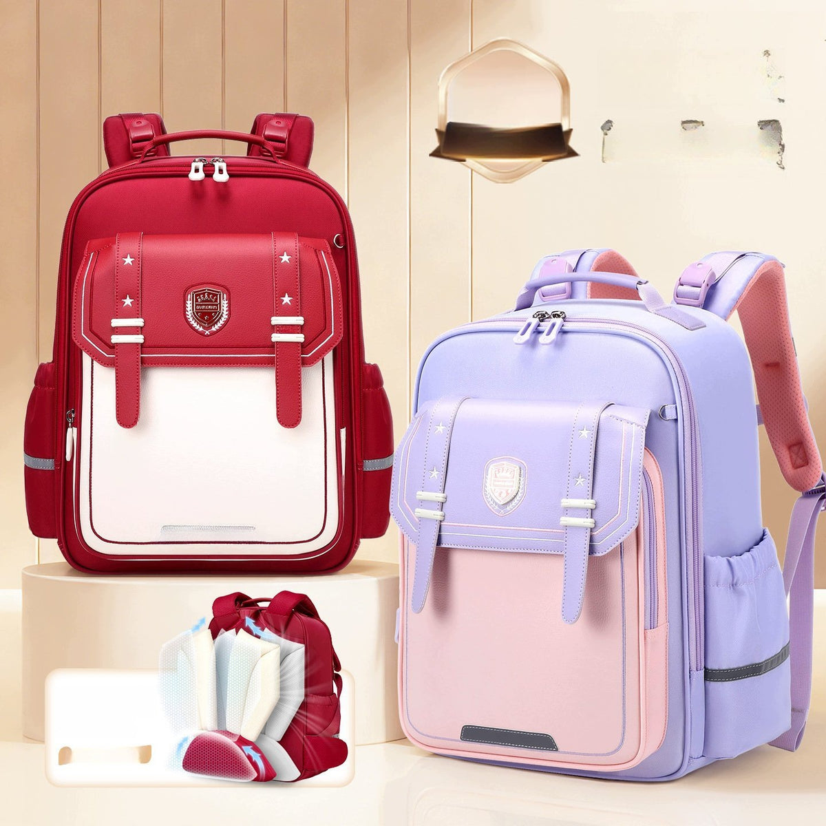 School Backpack For Girls 1-3 Grade Sakura Pink Wear Resistance Brand no brand