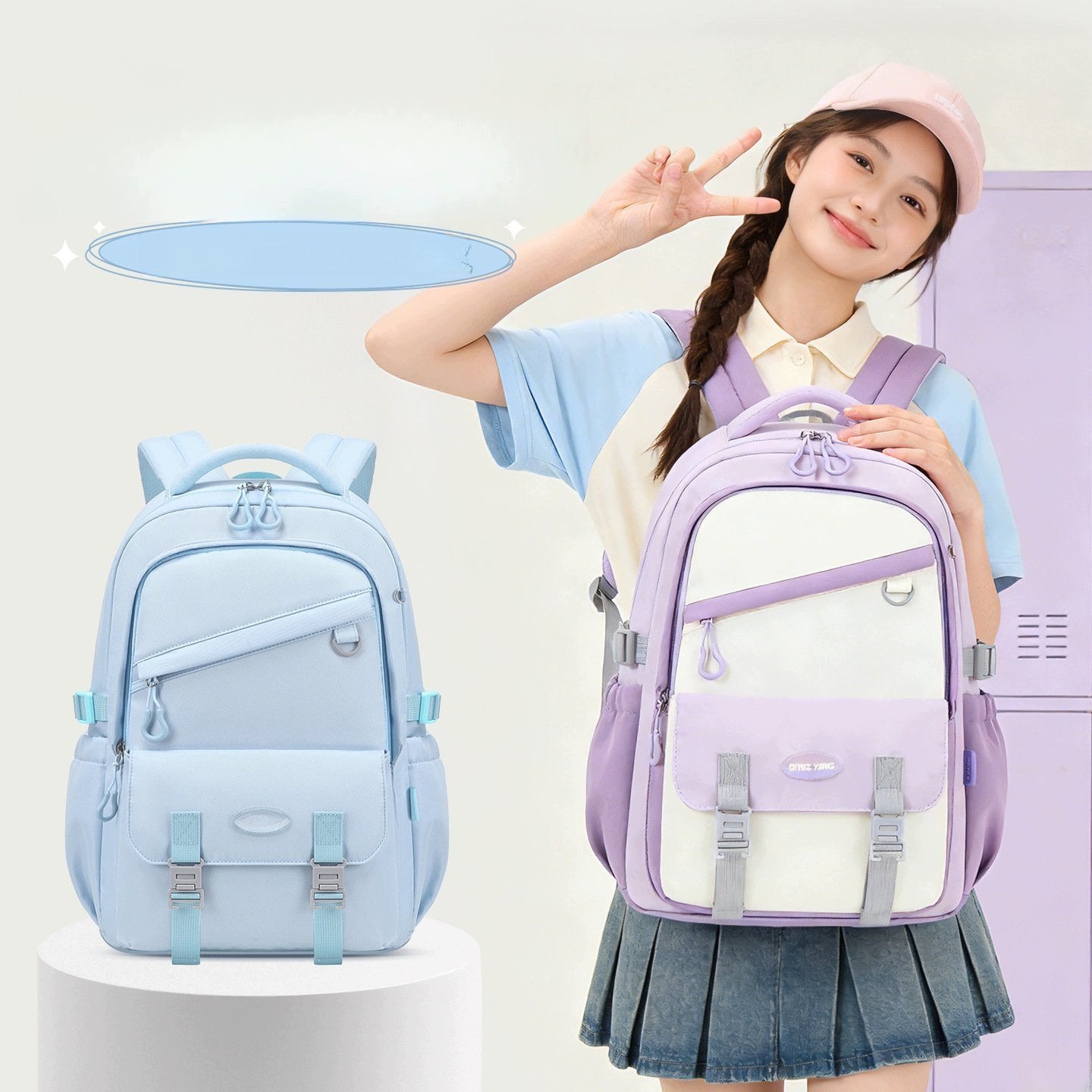School Backpack For Girls 1-6 Class Protective Spine Large Purple Brand no brand