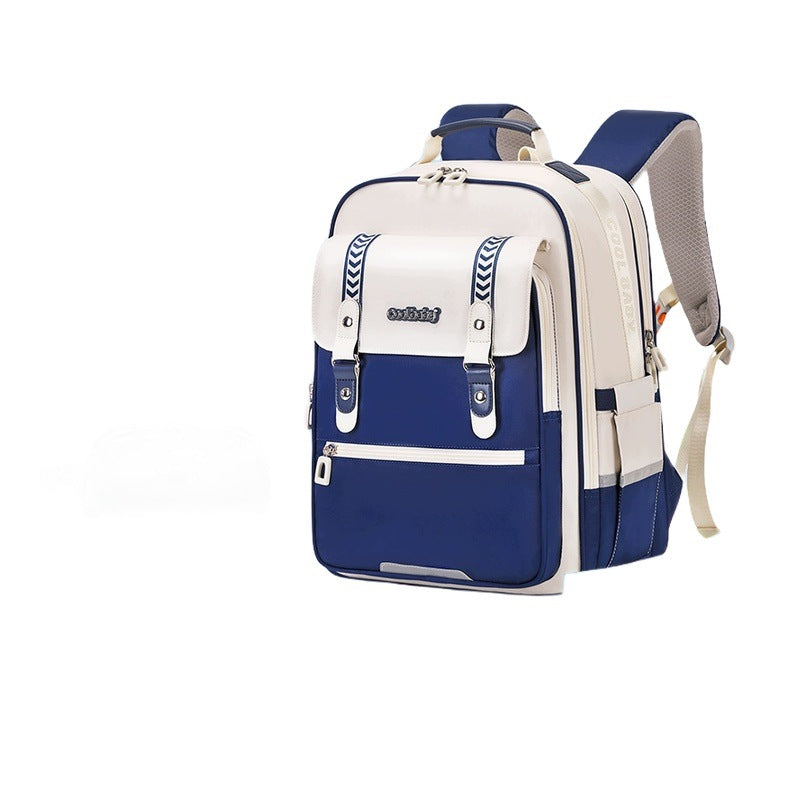 School Backpack For Girls 3-6 Class Blue With White Large With Pencil Case