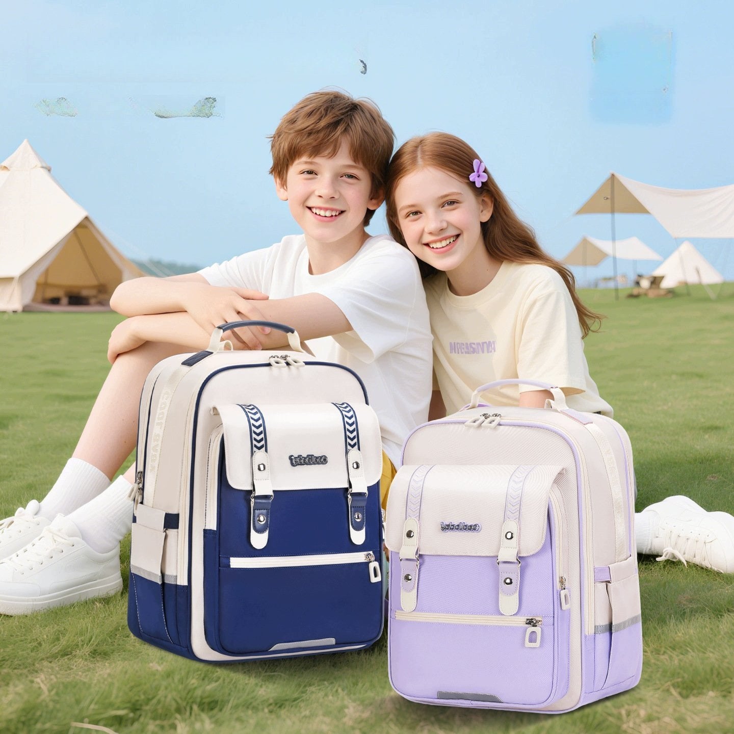 School Backpack For Girls 3-6 Class Light Large Light Purple Small Brand no brand