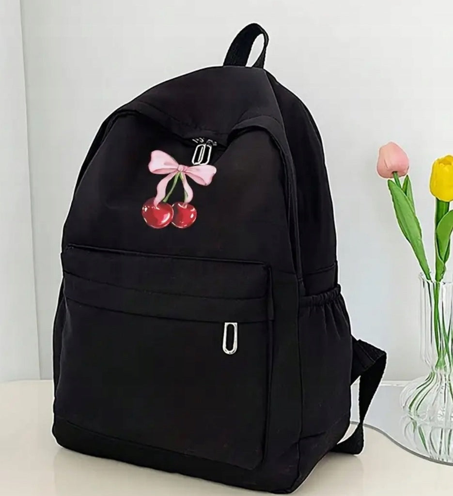 School Backpack For Girls Black Ribbon Cherries Cherry Y2K Manufacturer code ZZADF