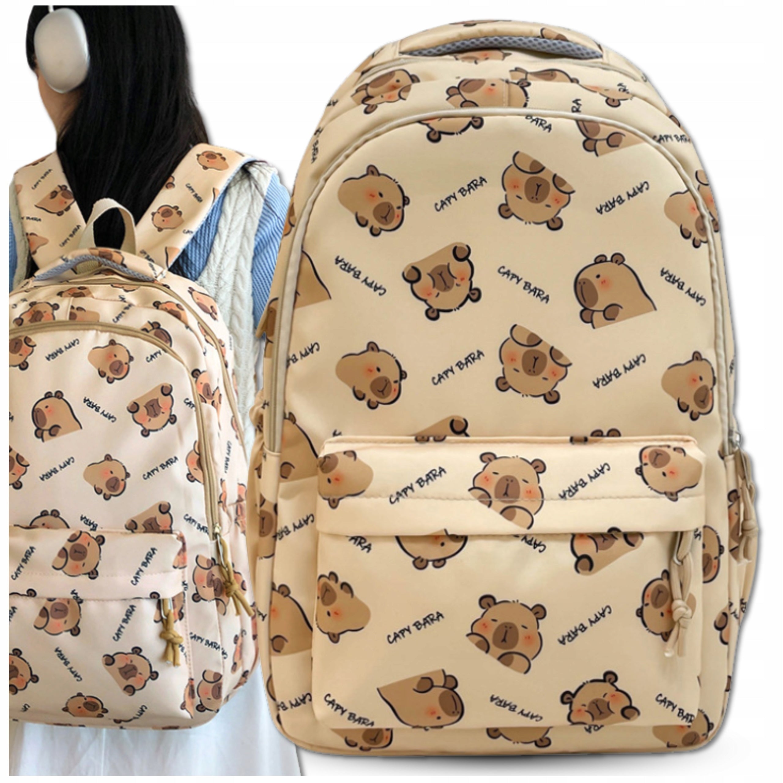 School Backpack For Girls Boy Youth Capybara Spacious Manufacturer code PLECAK SZKOLNY Dwukomorowy Pojemny Kapibara