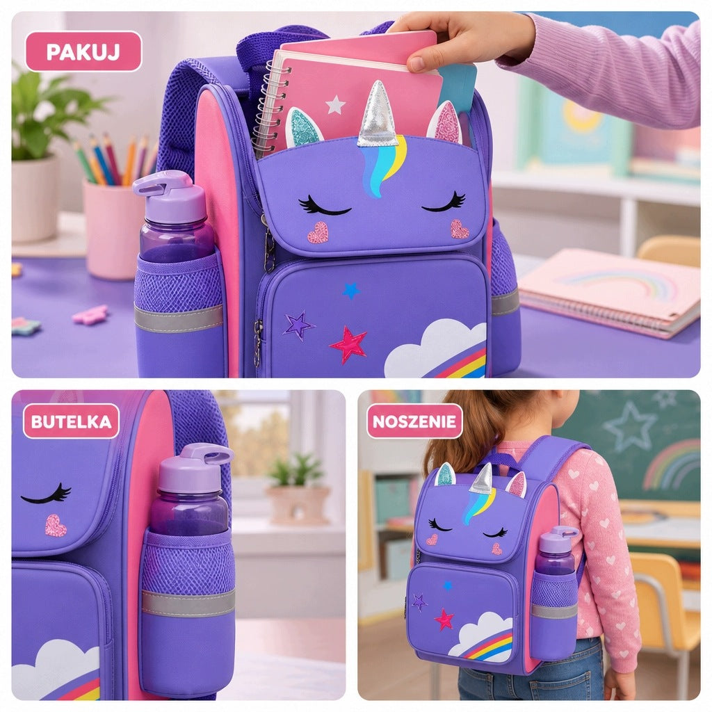 School Backpack For Girls Classes 1-3 Unicorn Schoolbag Packaging status original