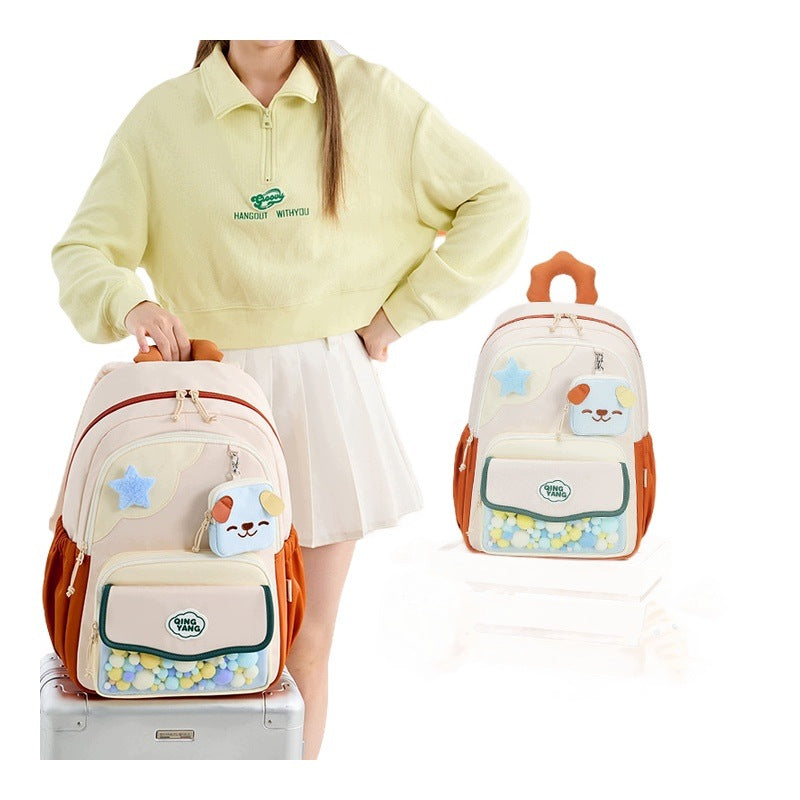 School Backpack For Girls Middle School White-Orange Lightweight