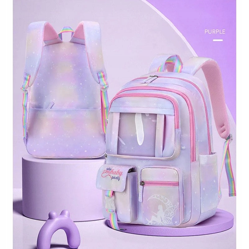 School Backpack For Girls Schoolbag Multi-Chamber Rainbow With Mascot Brand no brand