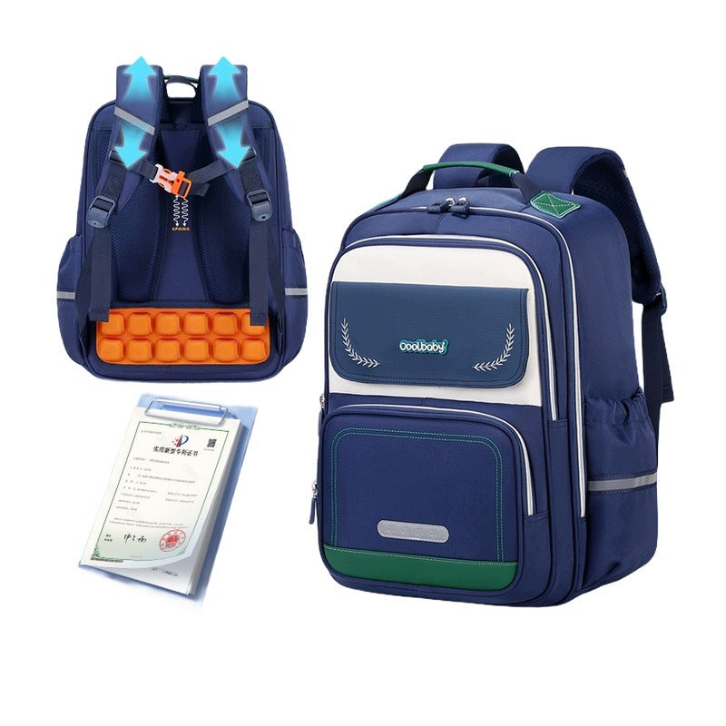 School Backpack For Students 1-6 Class Blue Green Small Water Resistance