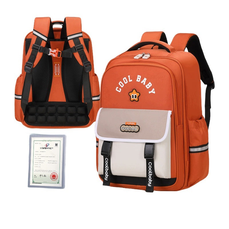 School Backpack For Students 1-6 Class Orange Large Lightweight Relieving