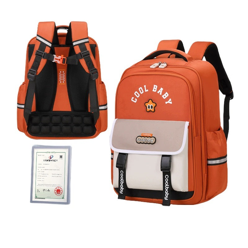 School Backpack For Students 1-6 Class Orange Lightweight Spacious With