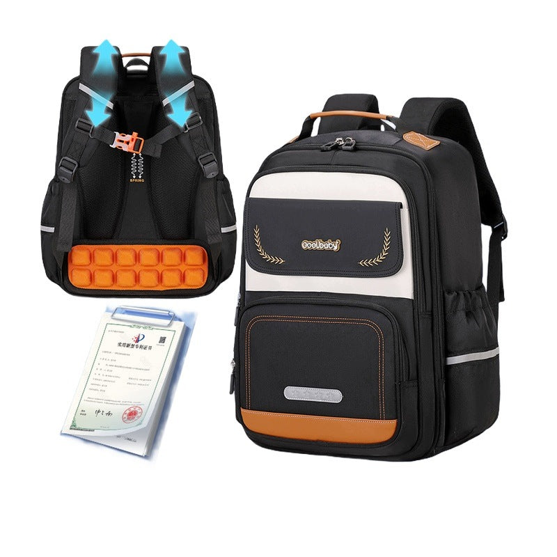 School Backpack For Students 1-6 Years Black Large Capacity Water Resistance