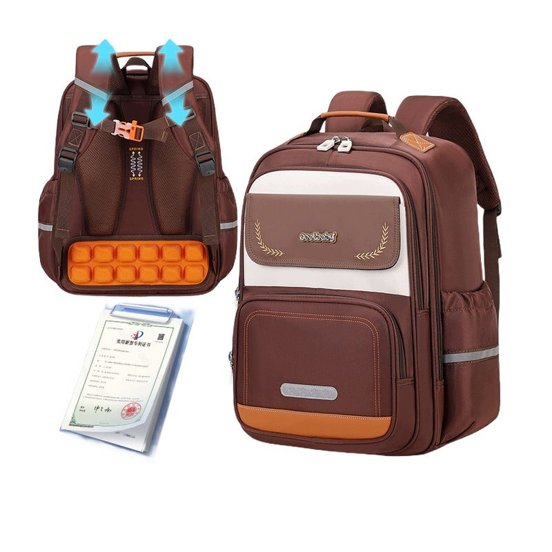 School Backpack For Students 1-6 Years Brown Large Capacity Water Resistance