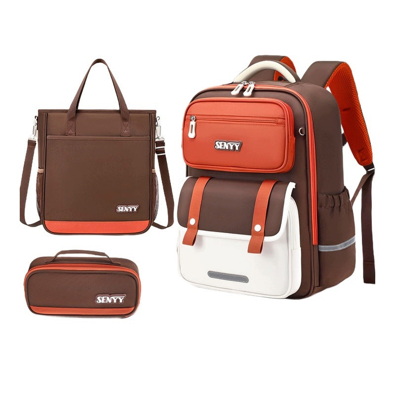 School Backpack For Students Brown Small With Pencil Case And Lesson Bag