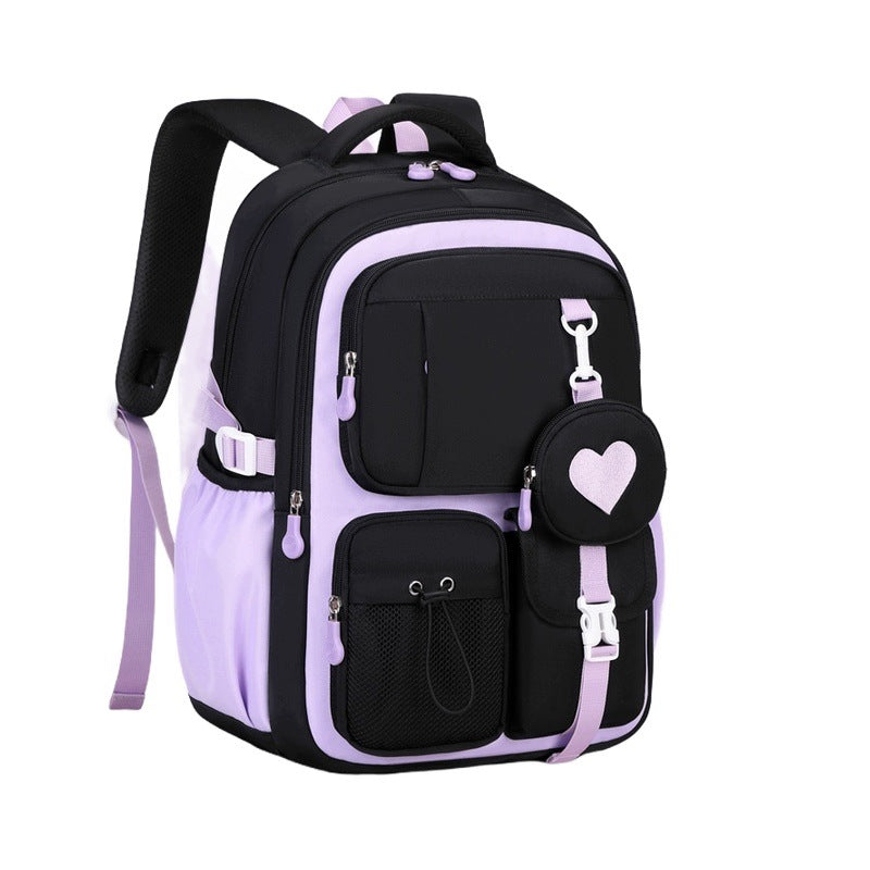 School Backpack For Students Large Capacity Black Purple Resistance