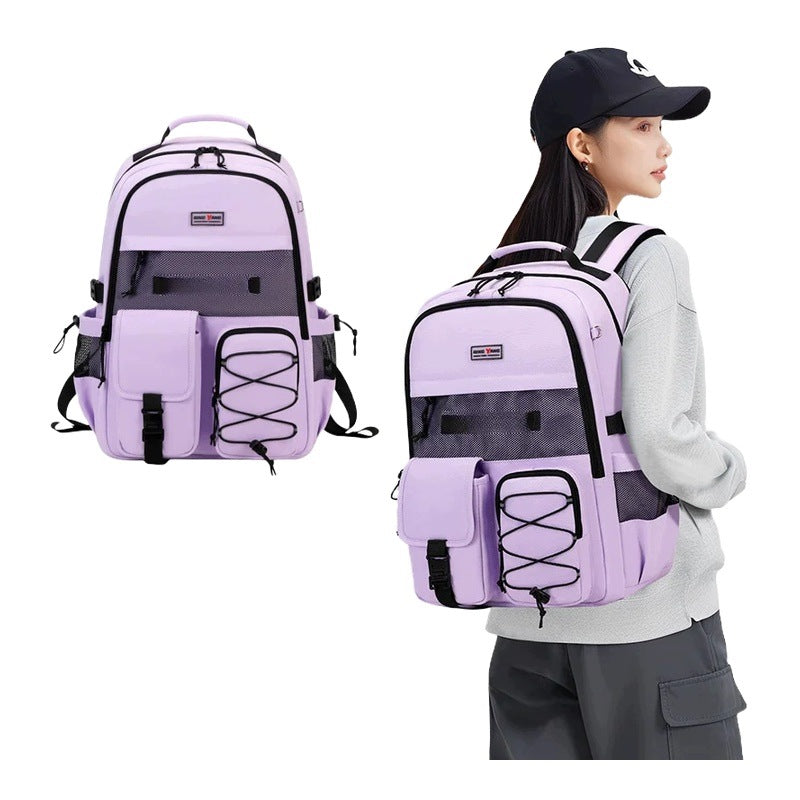School Backpack For Teenagers Purple Large Capacity Resistance On