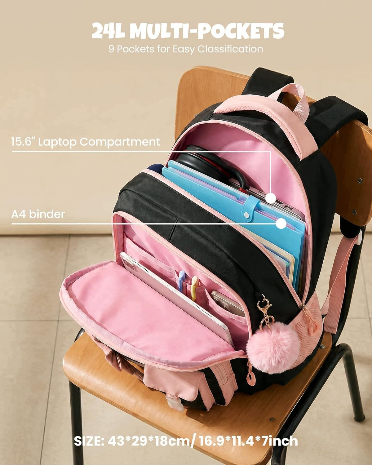 School Backpack Girls 3-Piece Kawaii Lunch Bag Brand no brand