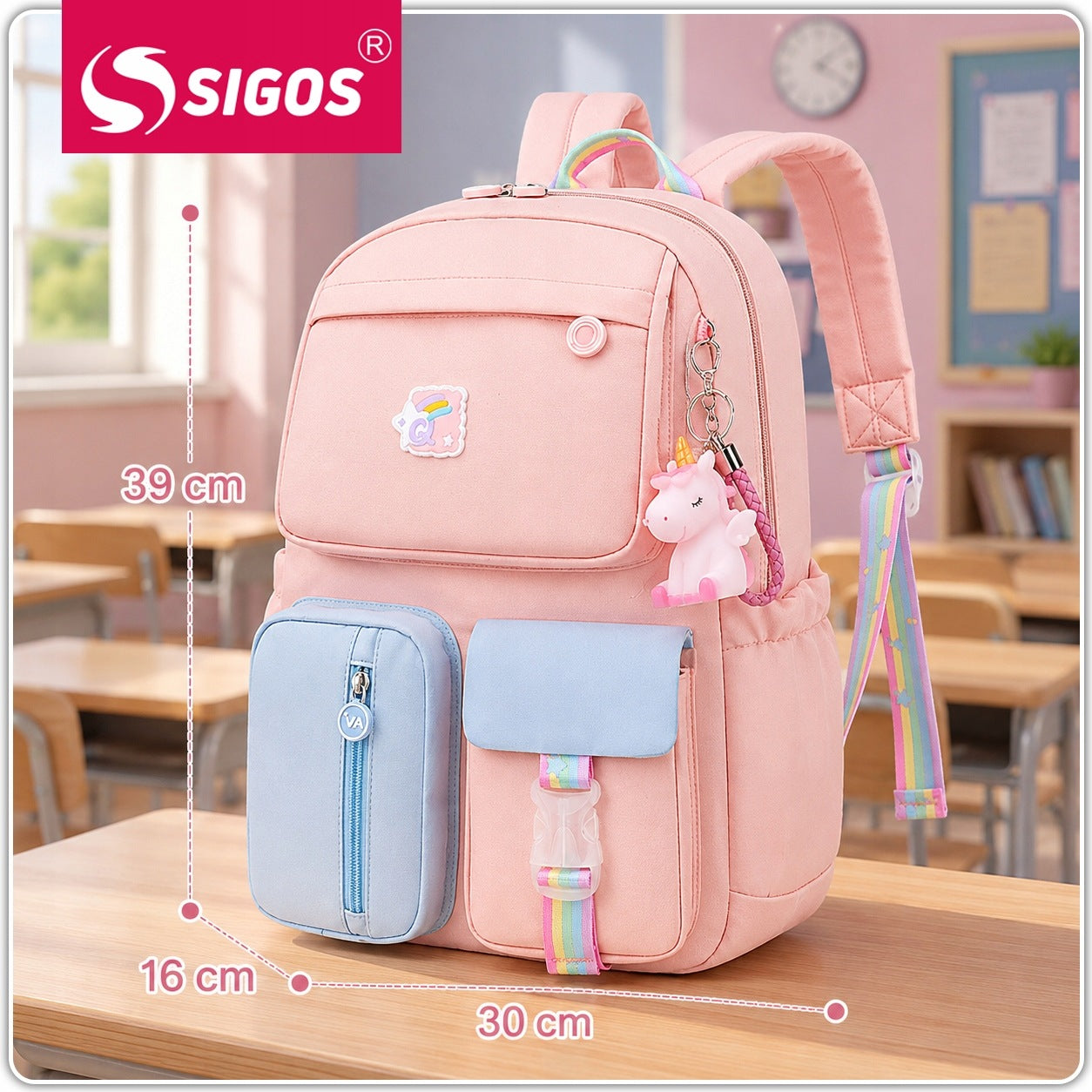 School Backpack Girls A4 Schoolbag Pink Waterproof Unicorn Packaging status original
