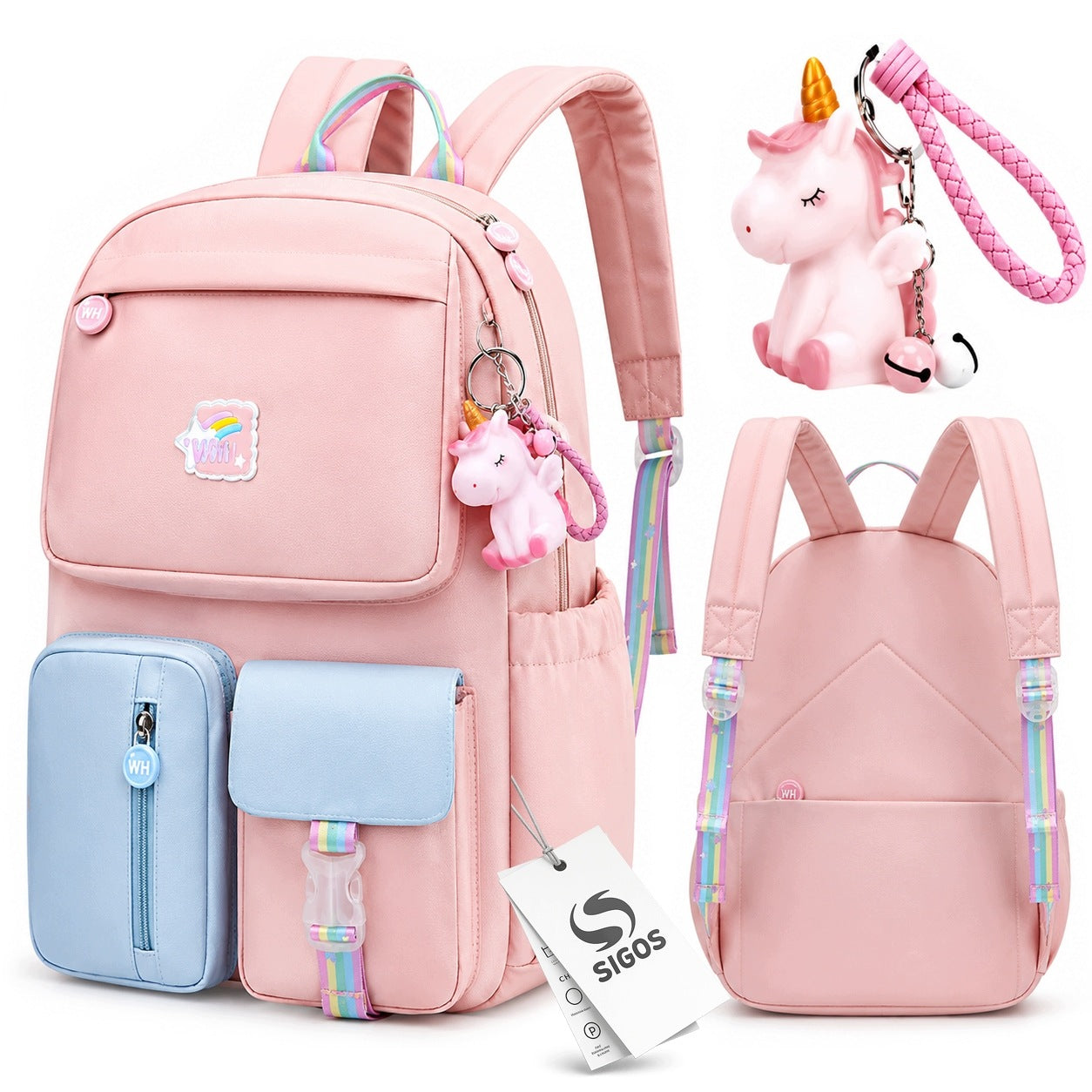 School Backpack Girls A4 Schoolbag Pink Waterproof Unicorn