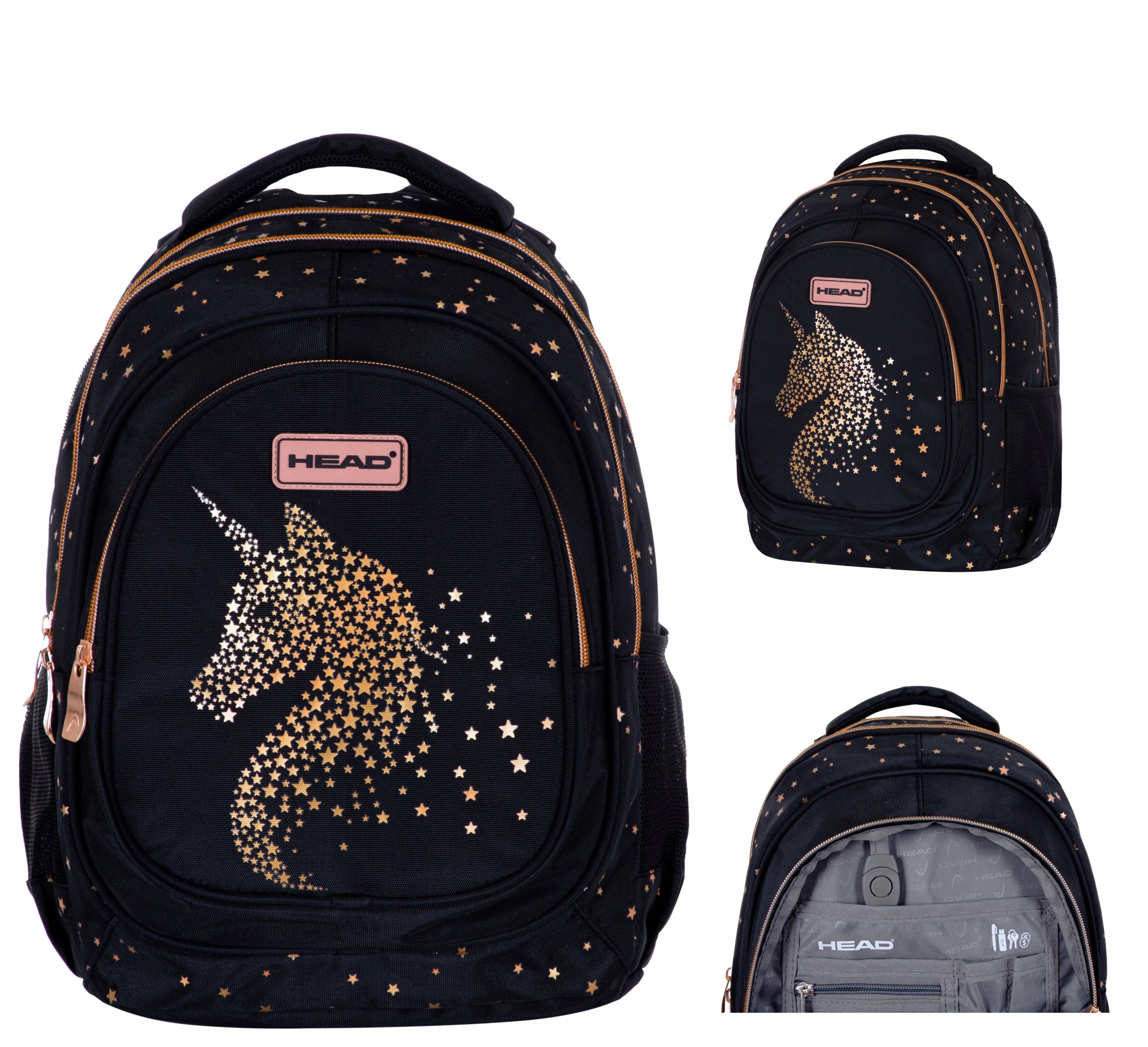 School Backpack HEAD Unicorn Black Gold