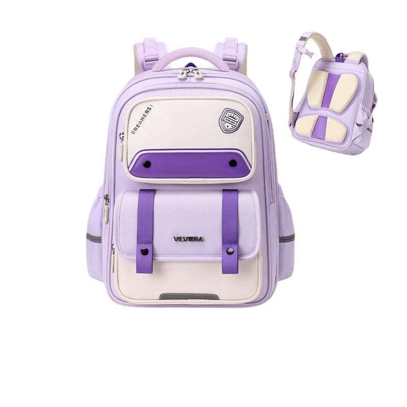 School Backpack Kids Boys Girls Purple Small Print Lightweight
