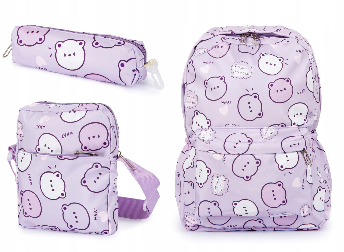 School Backpack Patterns in Teddy Bear Set 3in1 + Pen 21L Spacious Sturdy Strong Manufacturer code tornister dla dziewczynki Misie wzory z bajki