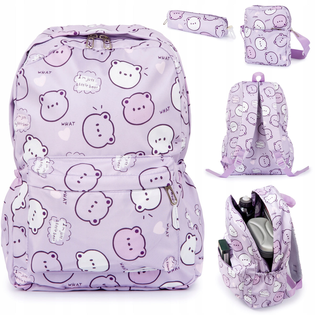 School Backpack Patterns in Teddy Bear Set 3in1 + Pen 21L Spacious Sturdy Strong