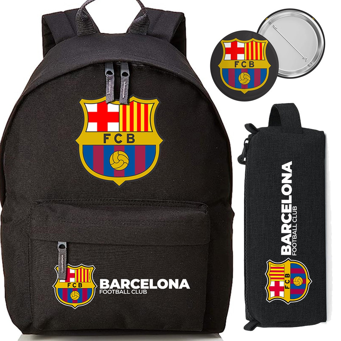 School Backpack + Pencil Case + Pin FC BARCELONA For School Gift Wz