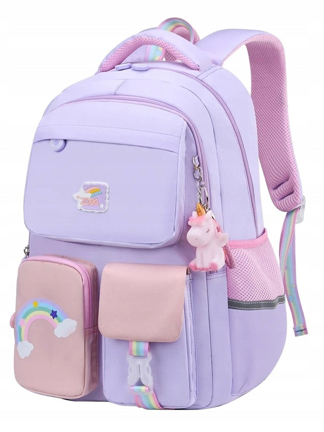 School Backpack Purple Schoolbag Class 1-3 Reflector for Girls Keychain