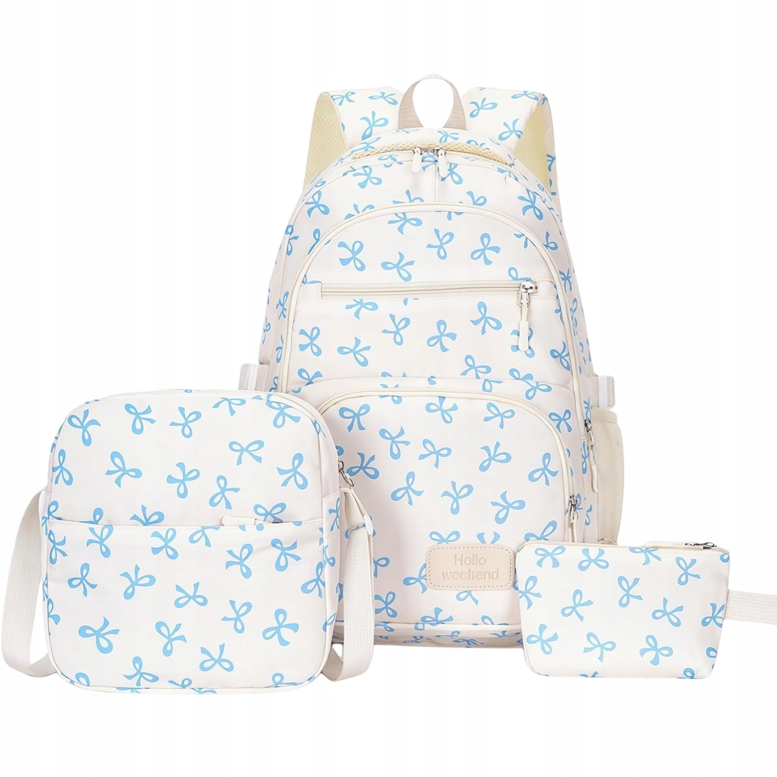 School Backpack Set 3in1 Bag Sachet For Girls White Bows