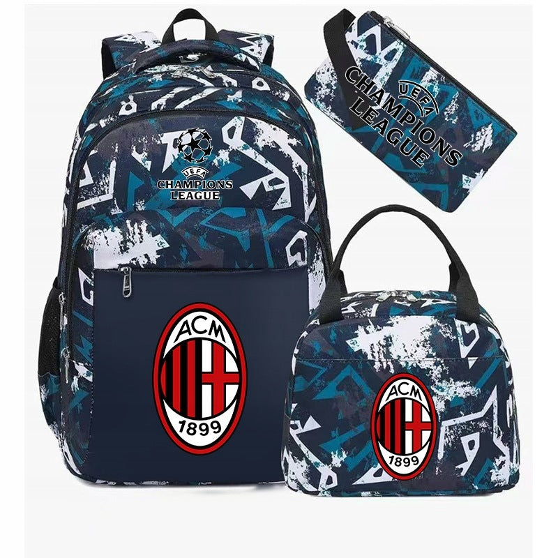School Backpack Soccer Club Backpack Set: 3-in-1 Lunch Bag and Pencil Case Packaging status original